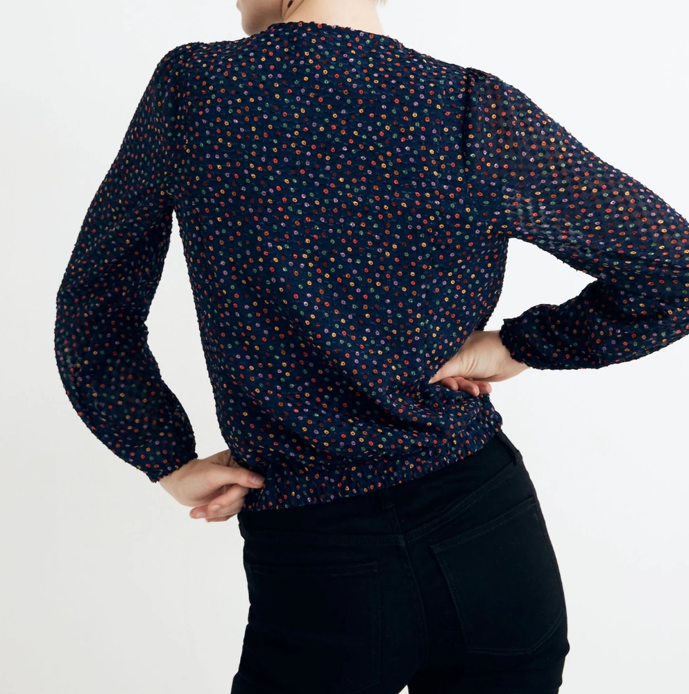 Madewell Lyric Wrap Long Sleeve Top in Confetti Dot Dark Nightfall Size Small - Picture 4 of 13